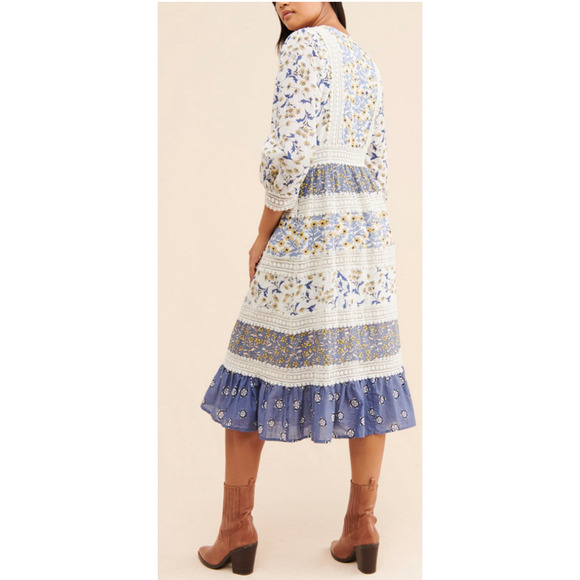 NEW Anthropologie Roberta Midi Dress Size 12 Blue Floral Bohemian - Picture 6 of 10